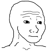 Wojak: a bald man with a wistful expression, drawn in simple black outlines